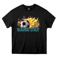 Black Game day Soccer leopard flames fireball Heavy Core Tee - HowdyJamesFarm