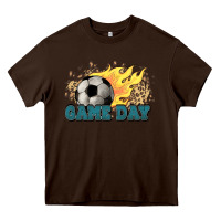 Chocolate Brown Game day Soccer leopard flames fireball Heavy Core Tee - HowdyJamesFarm