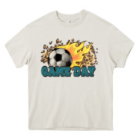 Cream Game day Soccer leopard flames fireball Heavy Core Tee - HowdyJamesFarm