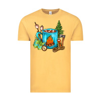 Vintage Mustard Camping Coffee Vintage Tee - FaDigitalArtStudio