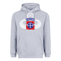 Heather Grey 82nd Airborne Div Parachutist Wings and Patch - Distressed Heavyweight Hoodie - baoMotion