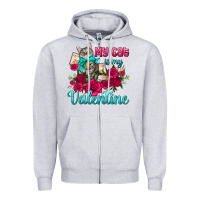 Heather Grey my cat is my valentine Zipper Hoodie - AdoDesignShop