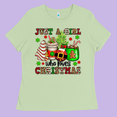 Just A Girl Who Loves Christmas Ladies Tee Designed By Oliviacreatesart