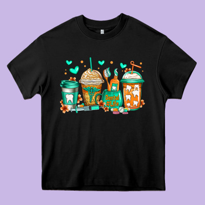 Dental Life Coffee Cups Heavy Core Tee Designed By Jasminsmagicworld