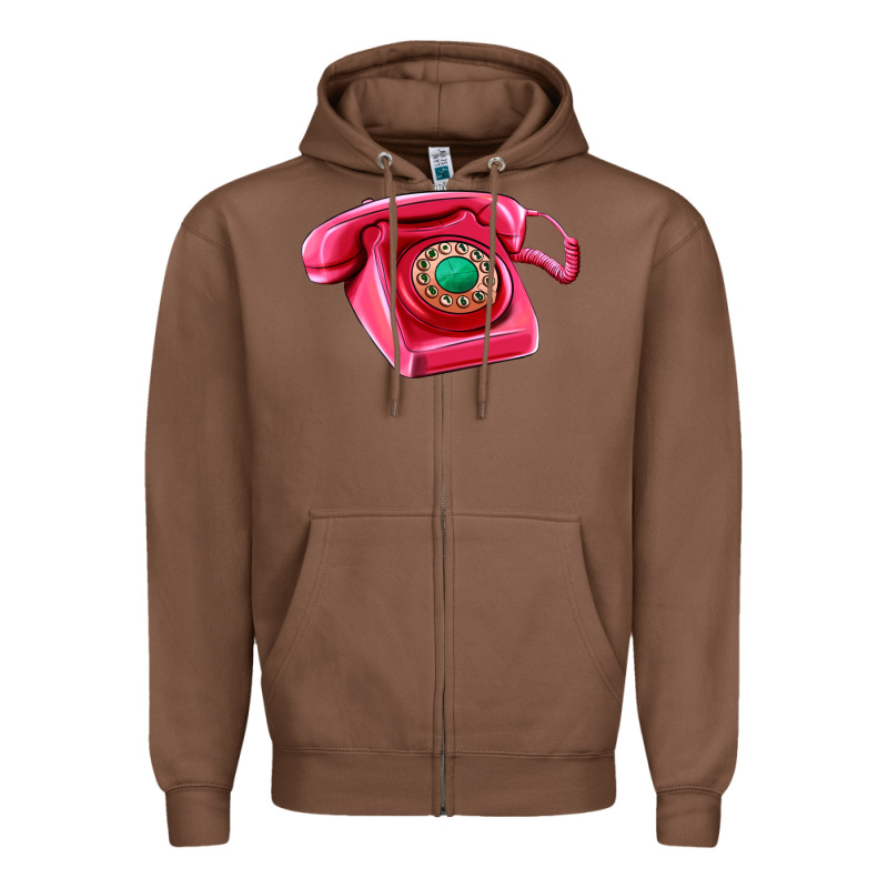 Pink Telephone Zipper Hoodie by AdoDesignShop | Teevron
