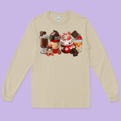 Chocolate Love Coffee Cups Long Sleeve Tee Designed By Fadigitalartstudio