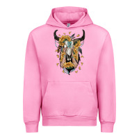 Fuchsia Pink sunflower boho bull skull with hands Urban Hoodie - RanaPortraitStore