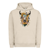 Pigment French Oak sunflower boho bull skull with hands Urban Hoodie - RanaPortraitStore