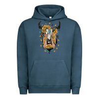 Pigment Midnight Navy sunflower boho bull skull with hands Urban Hoodie - RanaPortraitStore