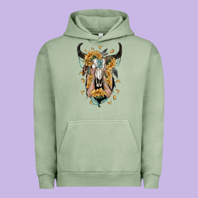 Sunflower Boho Bull Skull With Hands Urban Hoodie Designed By Ranaportraitstore