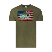 Vintage Olive American Flag Fish Vintage Tee - Jasminsmagicworld