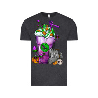 Vintage Black Halloween Cold Drink Frappe With Tombstone Vintage Tee - FaDigitalArtStudio