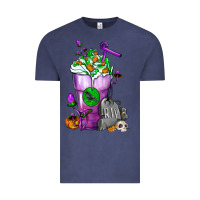 Vintage Denim Halloween Cold Drink Frappe With Tombstone Vintage Tee - FaDigitalArtStudio