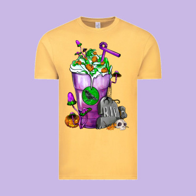 Halloween Cold Drink Frappe With Tombstone Vintage Tee Designed By Fadigitalartstudio
