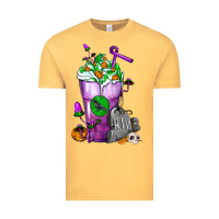 Vintage Mustard Halloween Cold Drink Frappe With Tombstone Vintage Tee - FaDigitalArtStudio