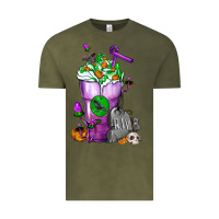 Vintage Olive Halloween Cold Drink Frappe With Tombstone Vintage Tee - FaDigitalArtStudio