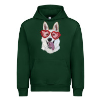 Forest Green White shepherd with love glasses Urban Hoodie - RanaPortraitStore
