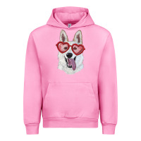 Fuchsia Pink White shepherd with love glasses Urban Hoodie - RanaPortraitStore