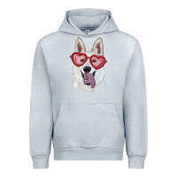 Heather Grey White shepherd with love glasses Urban Hoodie - RanaPortraitStore
