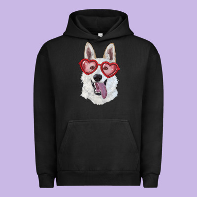 White Shepherd With Love Glasses Urban Hoodie Designed By Ranaportraitstore
