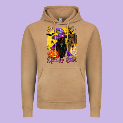 Spooky Babe Black Witch Cat Vintage Hoodie Designed By Bundleandbundleshop