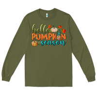 Army Green hello pumpkin season Long Sleeve Tee - BundleAndBundleShop