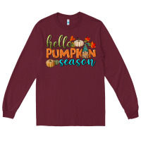 Burgundy hello pumpkin season Long Sleeve Tee - BundleAndBundleShop