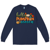 Navy hello pumpkin season Long Sleeve Tee - BundleAndBundleShop