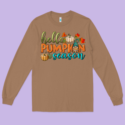 Hello Pumpkin Season Long Sleeve Tee Designed By Bundleandbundleshop