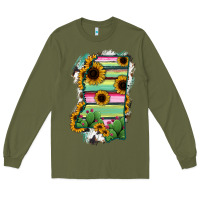 Army Green Mississippi Map Sunflower Cactus Serape Long Sleeve Tee - RanaPortraitStore