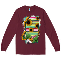 Burgundy Mississippi Map Sunflower Cactus Serape Long Sleeve Tee - RanaPortraitStore