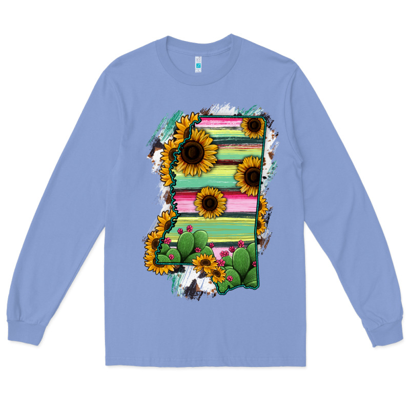 Mississippi Map Sunflower Cactus Serape Long Sleeve Tee by RanaPortraitStore | Teevron