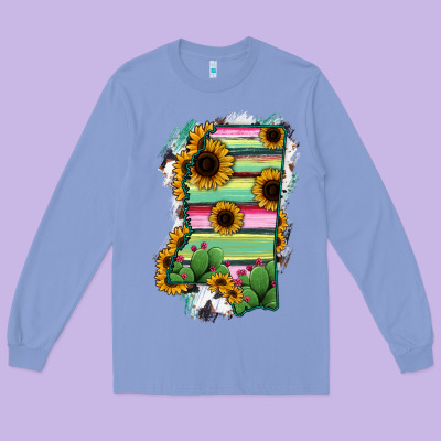 Mississippi Map Sunflower Cactus Serape Long Sleeve Tee Designed By Ranaportraitstore