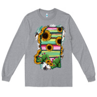 Heather Grey Mississippi Map Sunflower Cactus Serape Long Sleeve Tee - RanaPortraitStore