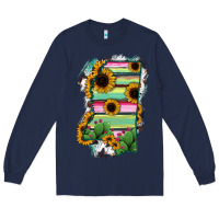 Navy Mississippi Map Sunflower Cactus Serape Long Sleeve Tee - RanaPortraitStore