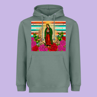 Our Lady Of Guadalupe Cactus Leopard Heavyweight Hoodie Designed By Jahusdesignshop