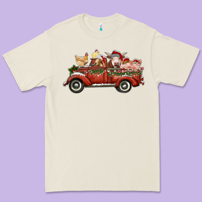 Christmas Truck With Farm Animals Premium Tee Designed By Ranaportraitstore
