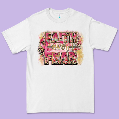 Faith Over Fear Breast Cancer 12 Inches 300 Dpi Premium Tee Designed By Cowgirlartshop
