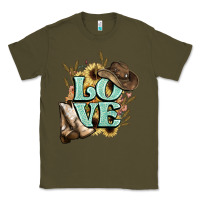 Army Green Love boots hat western Cowboy Classic Tee - HowdyJamesFarm