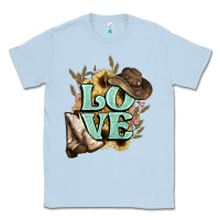 Dusty Blue Love boots hat western Cowboy Classic Tee - HowdyJamesFarm