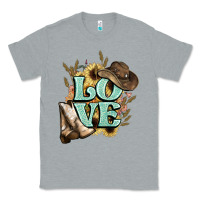 Heather Grey Love boots hat western Cowboy Classic Tee - HowdyJamesFarm