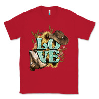 Red Love boots hat western Cowboy Classic Tee - HowdyJamesFarm