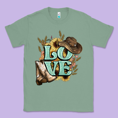 Love Boots Hat Western Cowboy Classic Tee Designed By Howdyjamesfarm