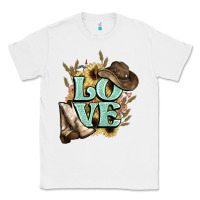 White Love boots hat western Cowboy Classic Tee - HowdyJamesFarm