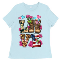 Baby Blue love valentine's day army boots olivia Ladies Tee - OliviaCreatesArt