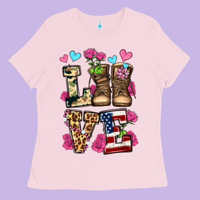 Love Valentine's Day Army Boots Olivia Ladies Tee Designed By Oliviacreatesart