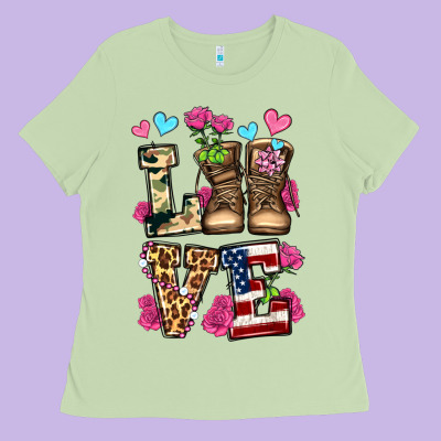 Love Valentine's Day Army Boots Olivia Ladies Tee Designed By Oliviacreatesart