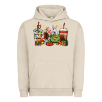 Pigment French Oak Christmas coffee cups with Bull Terrier Urban Hoodie - RanaPortraitStore