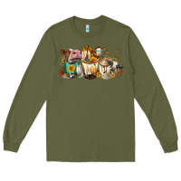 Army Green Cows and coffee Long Sleeve Tee - FaDigitalArtStudio