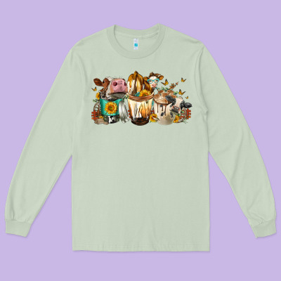 Cows And Coffee Long Sleeve Tee Designed By Fadigitalartstudio